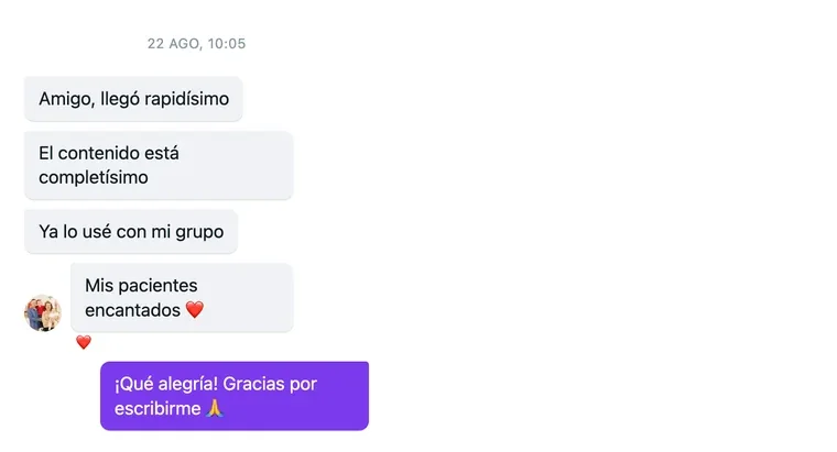 Conversación de WhatsApp confirmando la entrega del material